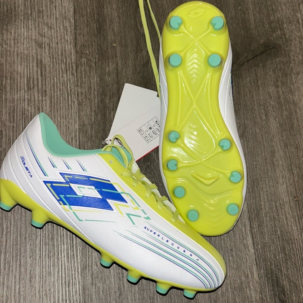 Lotto Solista Superleggera Kids Soccer Cleats White Neon Yellow Blue US 1 NEW